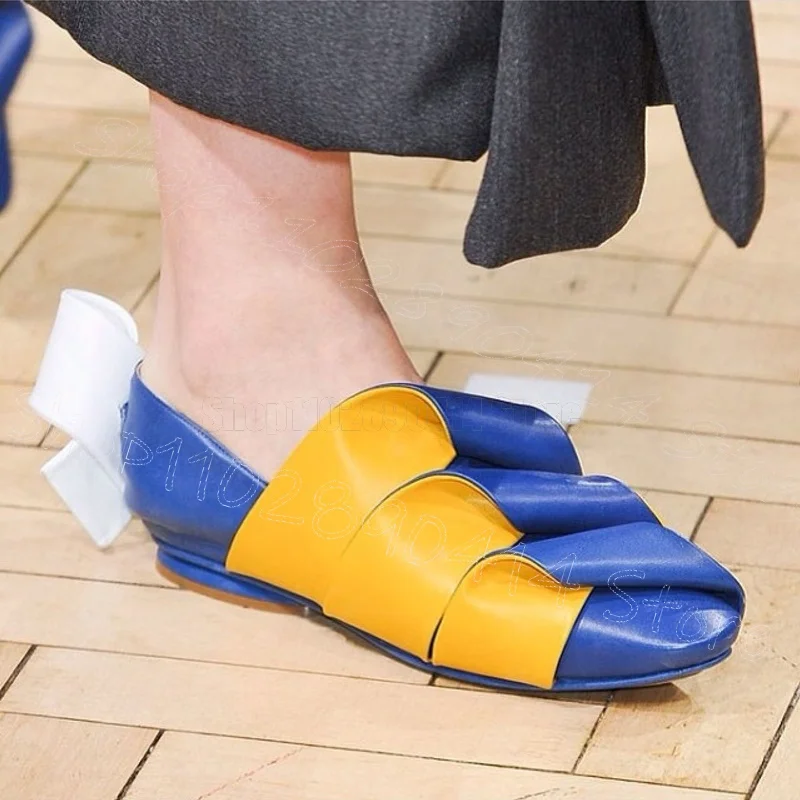

Blue Pleated Design Bow Knot Pointed Toe Pumps Slip On Women Shoes Low Top Fashion Party Banquet Runway 2025 Zapatos Para Mujere