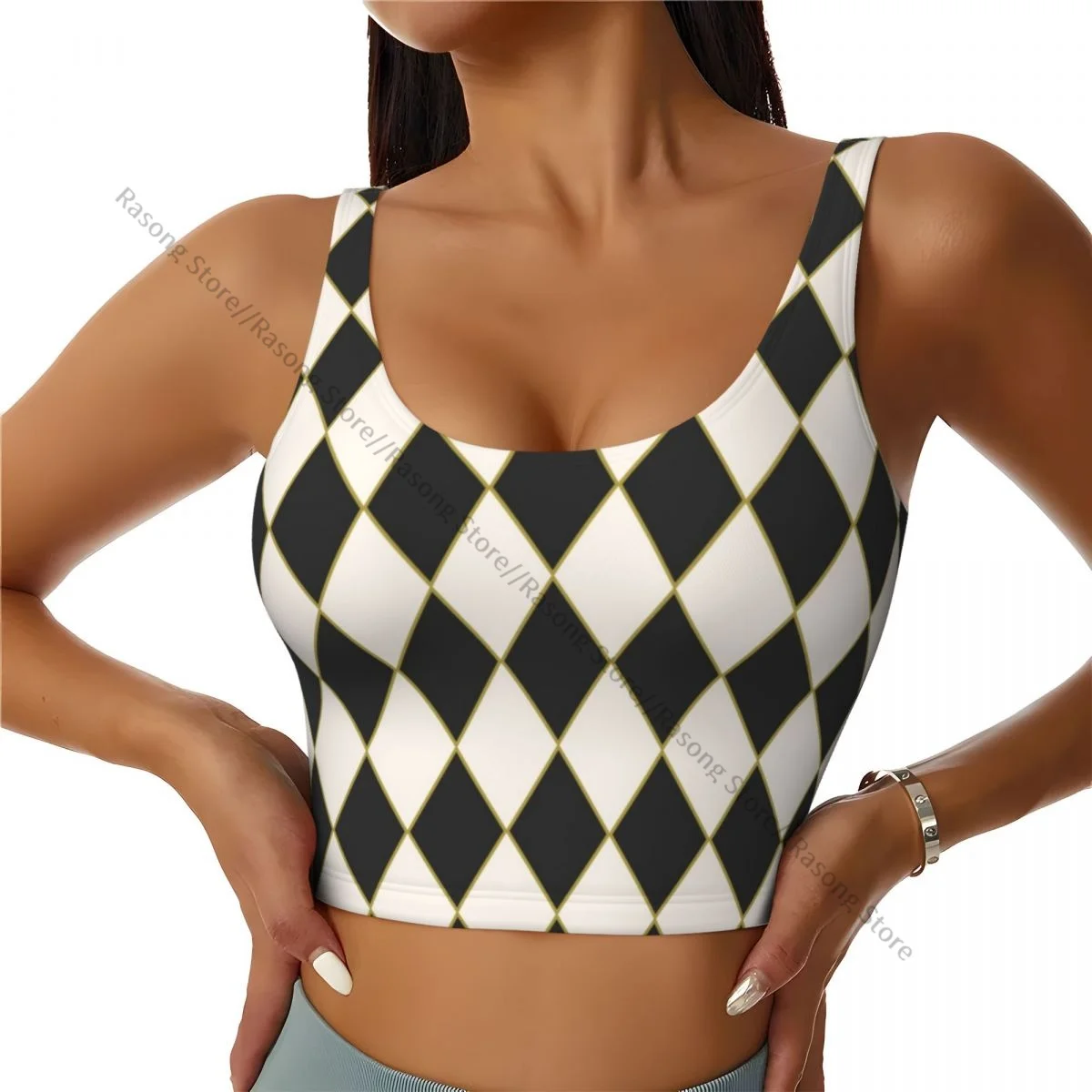 Women Sexy Sports Vest Harlequin Plaid Female Streetwear Sport Lingerie Tee Crop Top