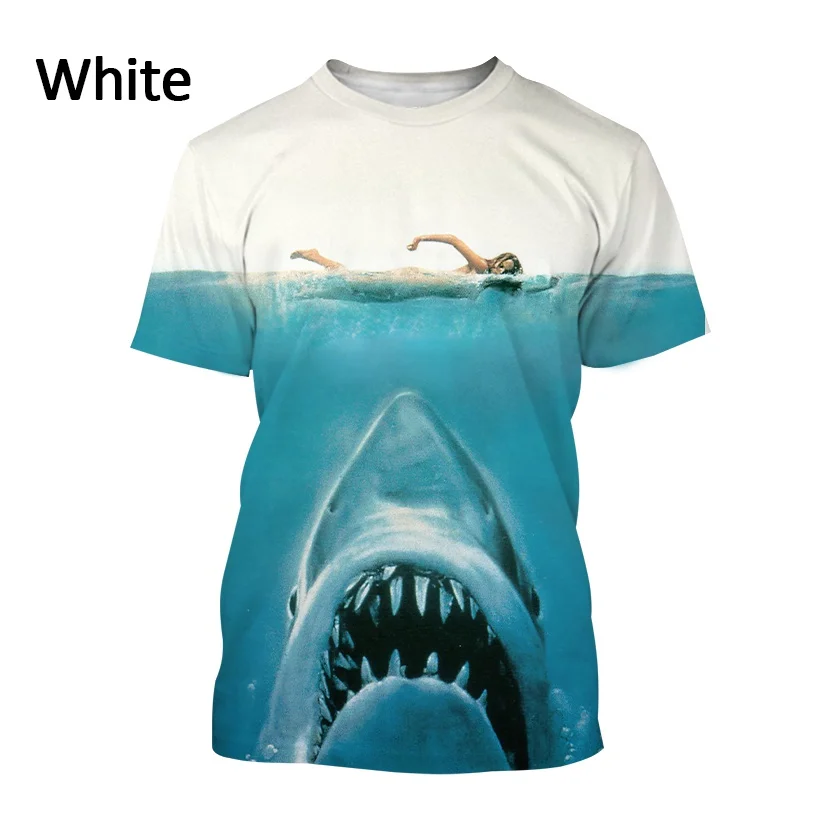 Popular New Animal Popular Great White Shark 3D Printing T-shirt Retro Men\'s Summer Casual Fashion Unisex T-shirt Top