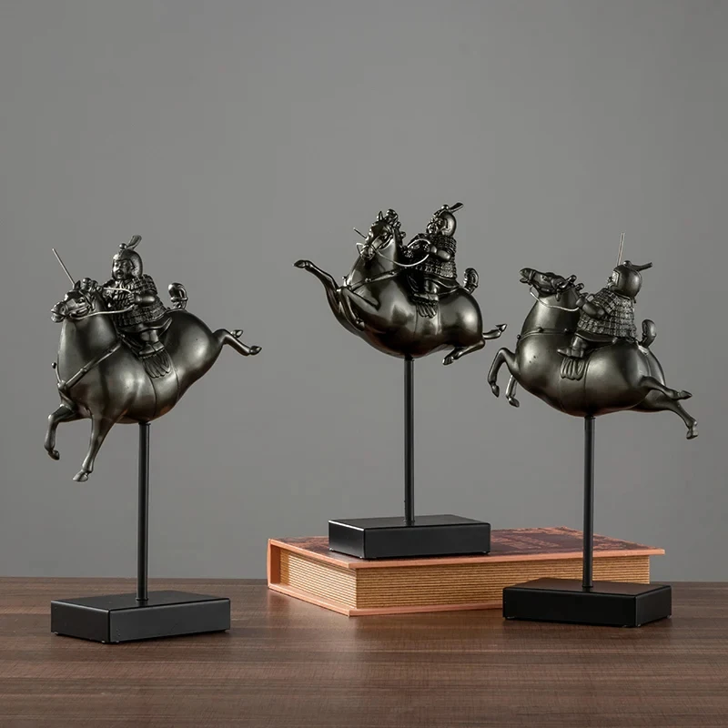 Antique Terracotta Warrior Horse Sculpture Desktop Decoration Resin Knight Abstract Animal Horse Figurines Gift Home Decoration