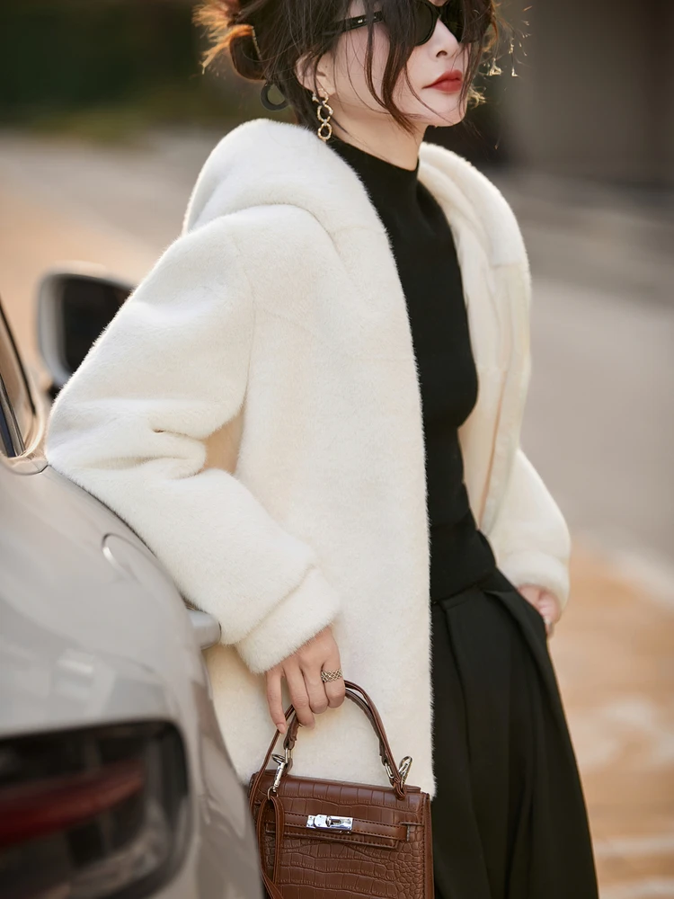 

Thickened Fur Coat Women's Zipper Hooded Open Cardigan Simulation Fur Warm Style Trendy Autumn Winter New Arrival