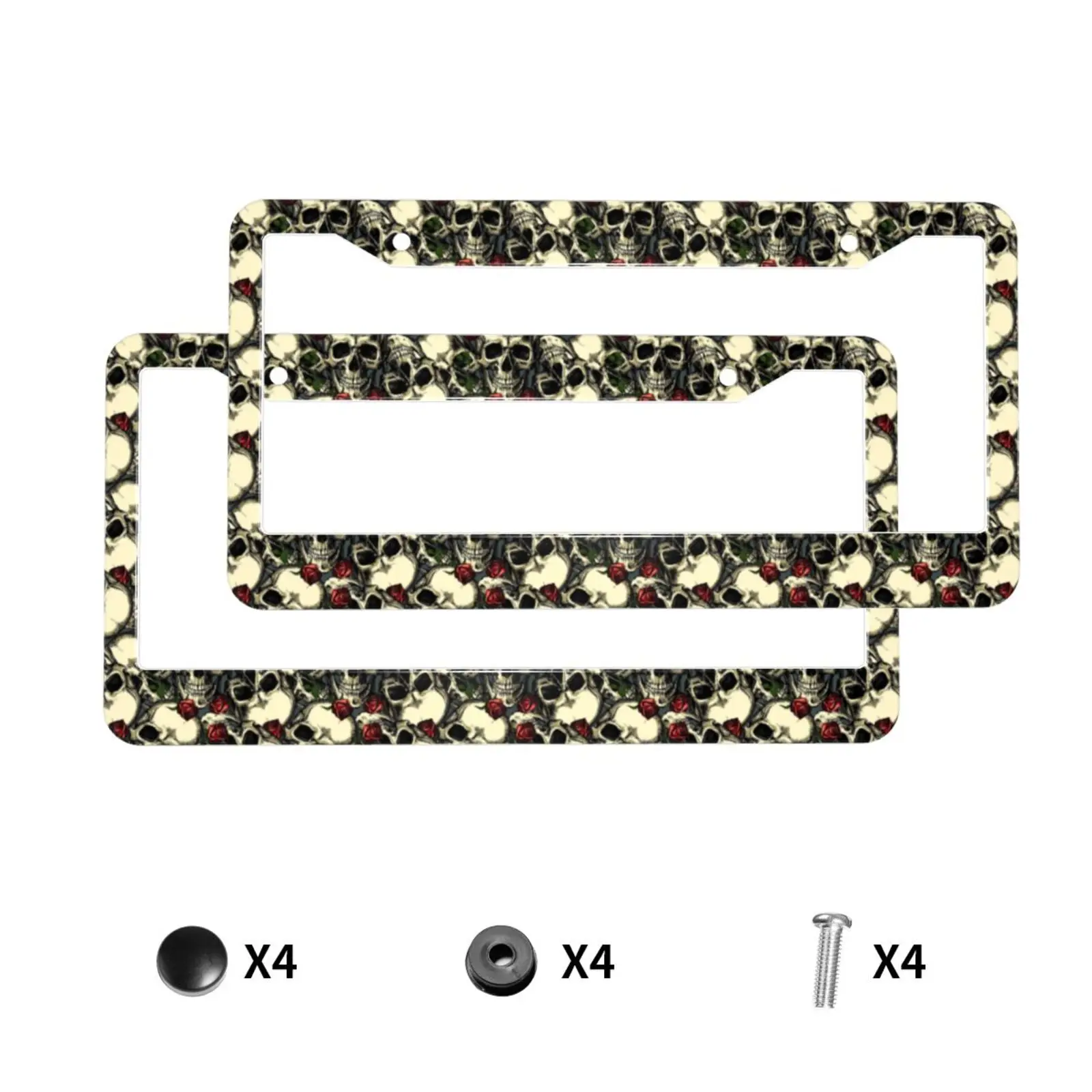 

Страшный ретро череп с принтом роз, американский стандарт, чехол для номерного знака из алюминиевого сплава, автомобильные аксессуары, водонепроницаемый номерной знак
