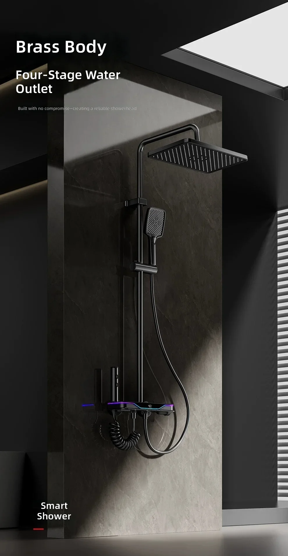 #Copper Shower Set, Thermostatic LED Display, Piano Key Pressurized Shower System, Complete Home Bathroom Fixture Kit