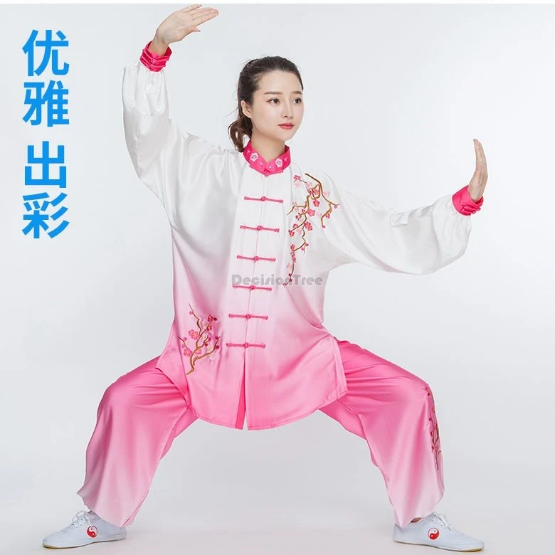 Robe de compétition de performance de tai chi pour hommes et femmes, fleur de prunier, changement progressif, ensemble de pratique en trois pièces, nouveau, 2024