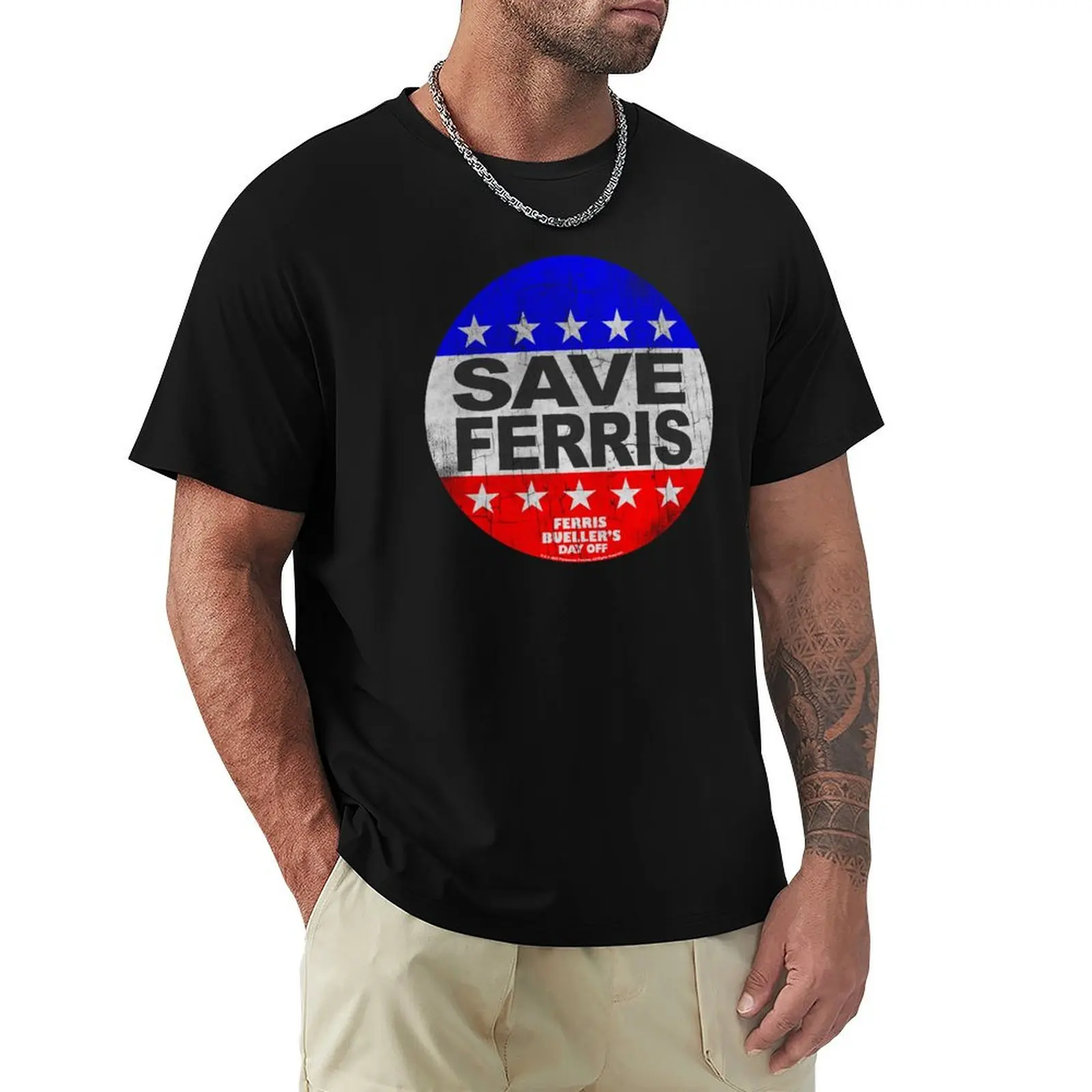 Ferris Bueller Save Ferris American Flag Election Button T-Shirt Work Comfort T-Shirt for Men