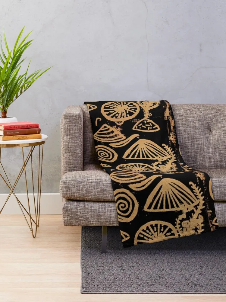 Limpets Lino-Print Earth Orange Throw Blanket Summer Beddings Sofas Summer for sofa Blankets