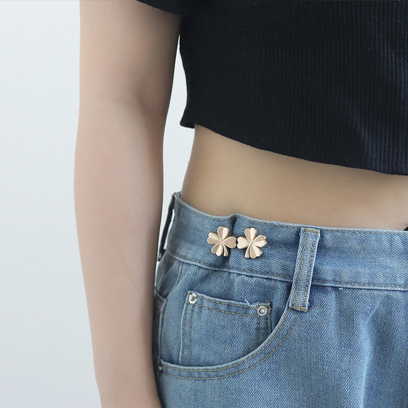 1Pair Four Leaf Clover Tightener Adjustable Waist Buckle For Jeans No Sewing Required Button Removable Pants Skirts Waist Button