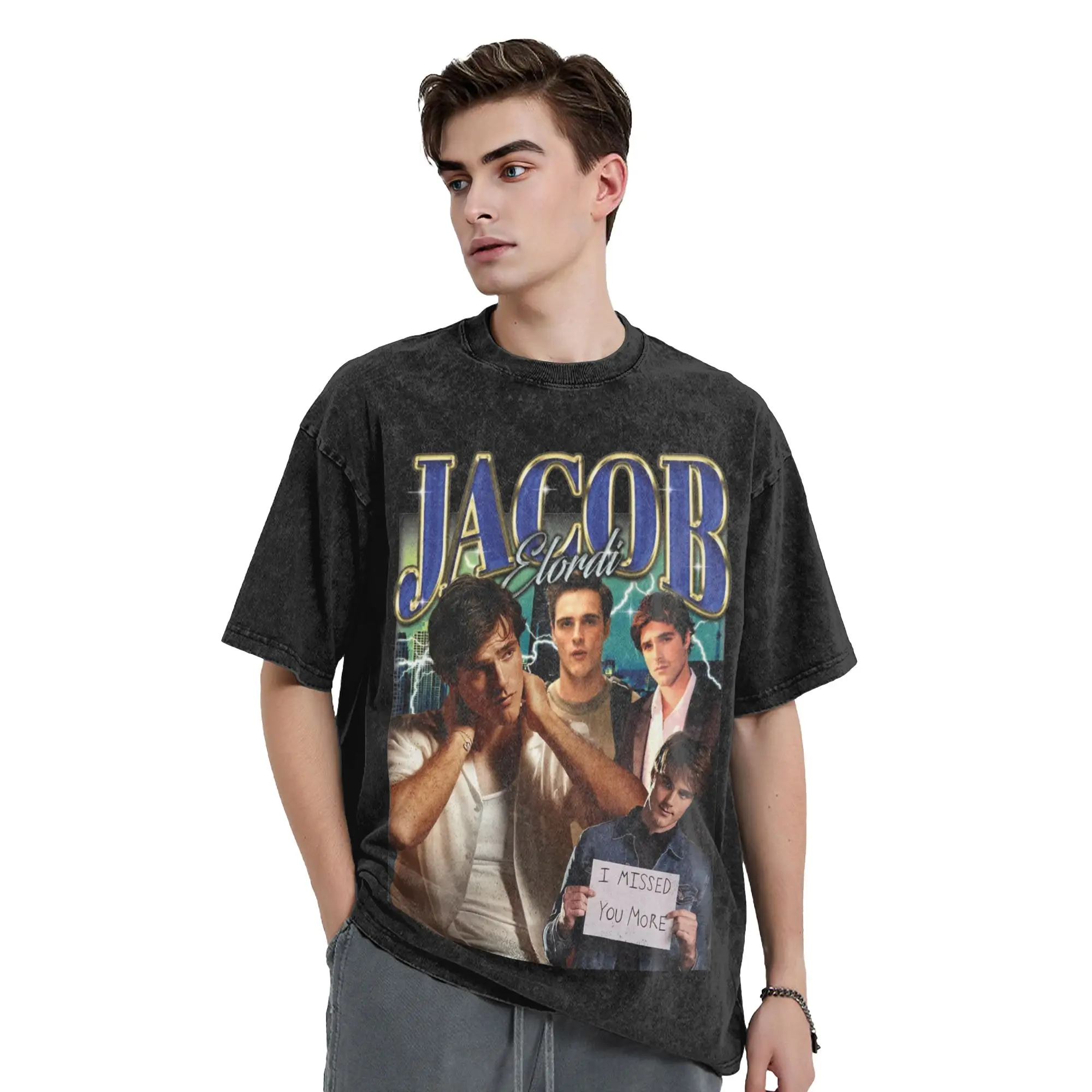 

Retro Jacob Elordi Washed T Shirt Streetwear T-Shirts Movie Actor Tee Shirt for Men Women Short Sleeve Harajuku Graphic