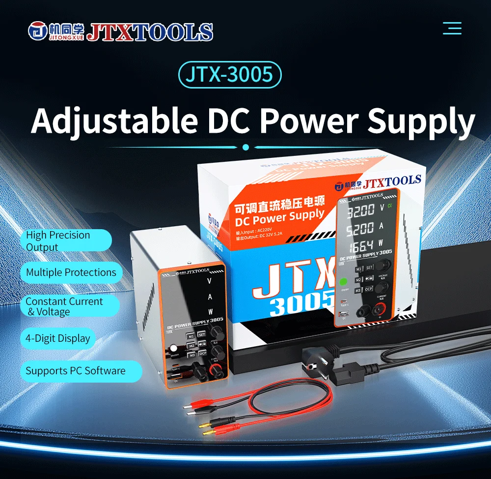 JTX-3005  Adjustable DC Power Supply For Phone Repair Regulated Switching Digital Laboratory Bench Power Supply With PC Software