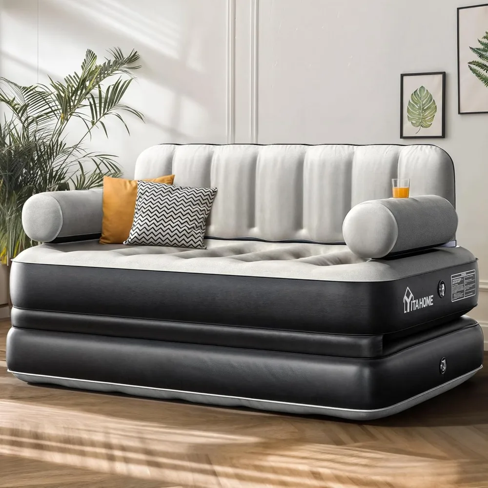

Queen Size Air Sofa Bed Mattress with Headboard and Pump, Blow Up Couch Inflatable Beds for Home Living Room,Sofa Bed Mattress