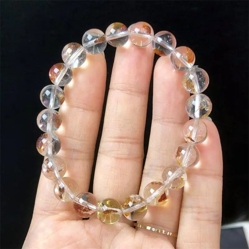 

9MM Natural Clear Fire Quartz Hematoid Bracelet Crystal Yoga Reiki Healing Fengshui Stone Jewelry Exquisite Holiday Gift 1PCS