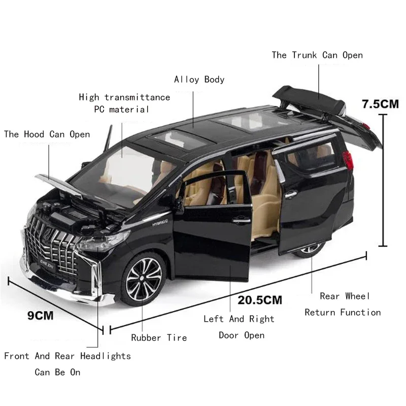 NUOVO 1:24 Alphard Pressofuso Supercar Diecast MPV Modello di Auto In Lega Ragazzi Auto Diecasts Giocattolo Supercar Da Collezione Giocattoli Car sitter