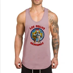 LOS POLLOS Hermanos Funny Printed Fitness Tank Tops Mens Bodybuilding Sport Sleeveless Shirt Cotton Breathable Gym Running Vests