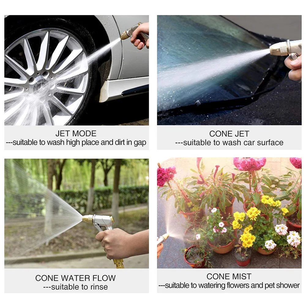 1Pcs High Pressure Water Spray Gun All Metal Plating Garden Hose Pipe Lawn Adjustable Mode Spraying Garden Irrigation Car Wash