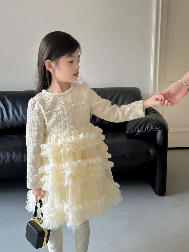 

Girl Dress 2023 New Autumn Winter Korean Fashion Style Fleece Dress Baby Girl Solid Warm Princess Dress Girls Casual Dresses