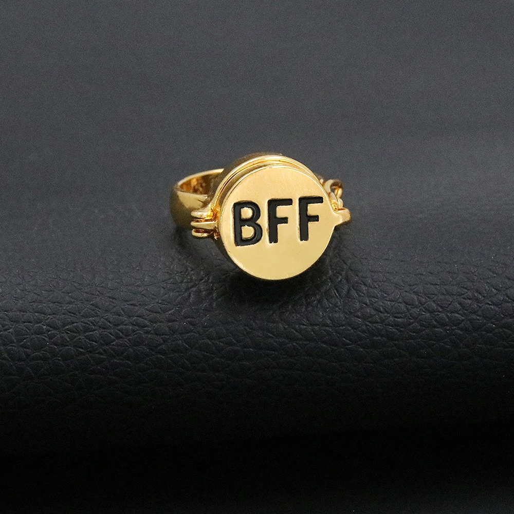 Anime BFF Best Friends Forever Ring Cute Friendship Opening Adjustable Finger Rings For Women Men Funny Jewelry Gift