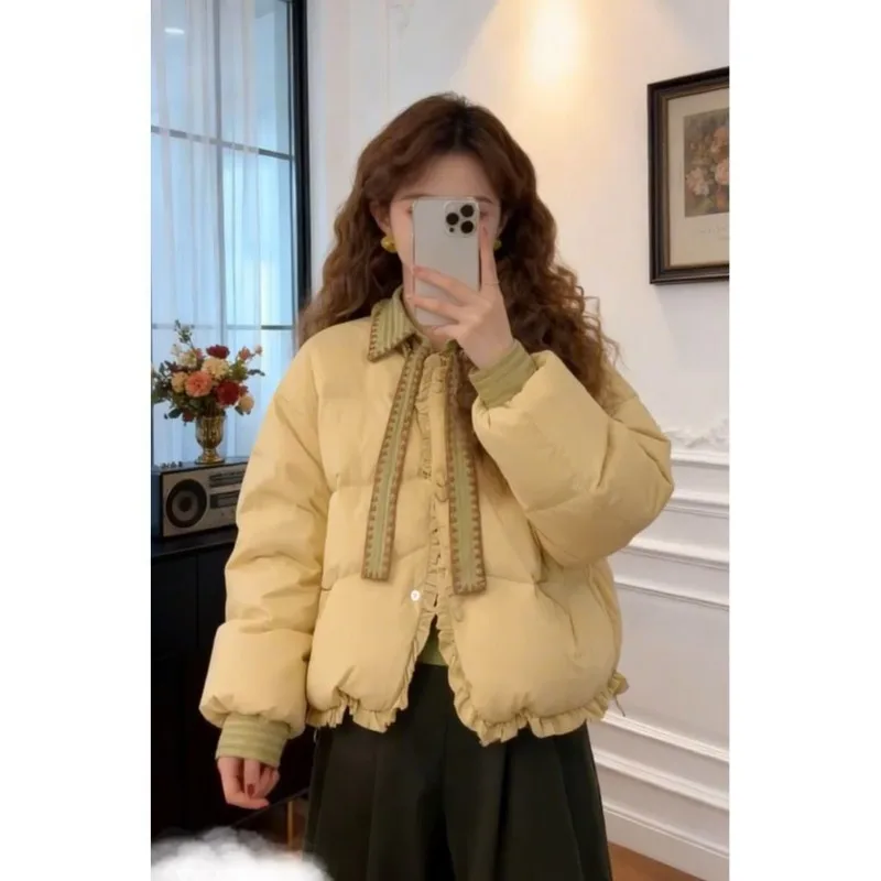 

Кружевная хлопковая стеганая куртка Design Sense Fungus, женская одежда, зимняя новая модная возрастная универсальная теплая хлопковая одежда