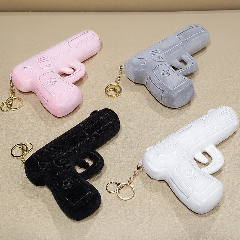 Funny Handgun Plush Toy Cotton Stuffed Mini Gun Soft Hanging Keychain Game Prop Kawaii Decor for Children