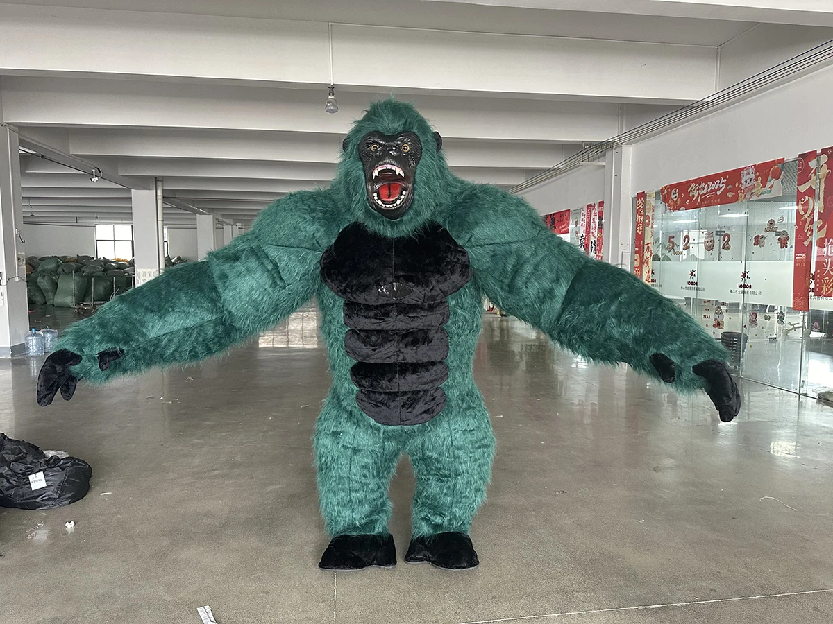 Giant Plush Inflatable Green Gorilla Mascot Costume Adults Inflated Outfits for Halloween Christmas Fancy Party Events