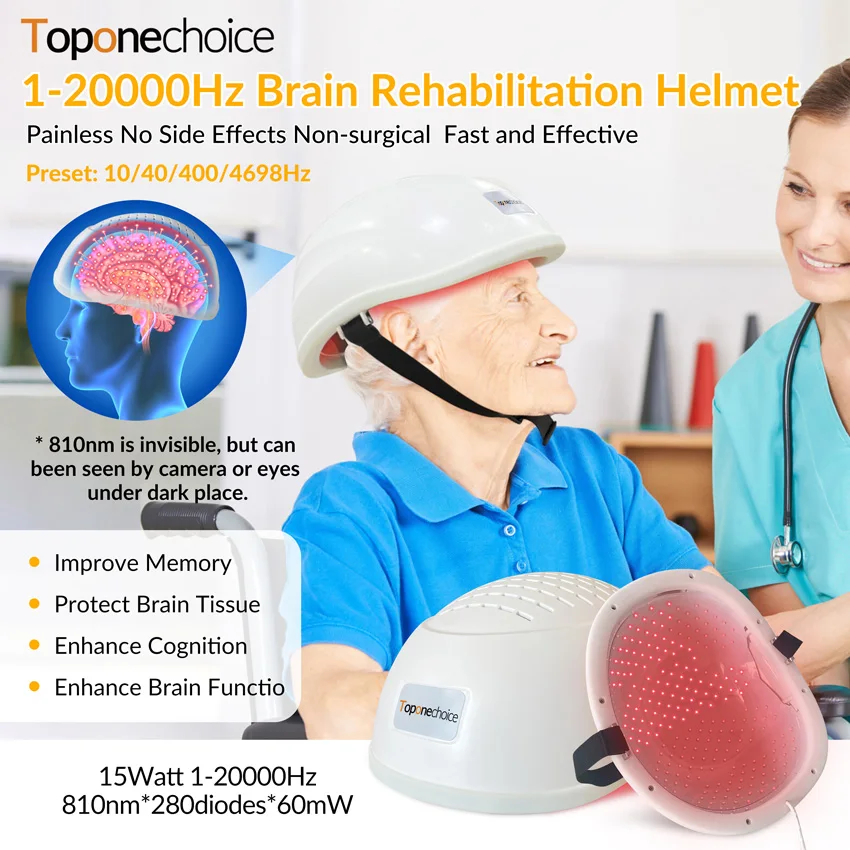 810nm Brain Stimulation Therapy Device Near Infrared Light Photobiomodulation Helmet for Depression Anxiety PTSD 1-20000Hz