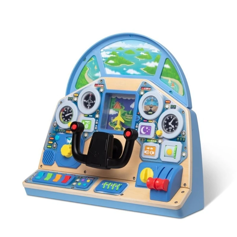 

Jet Pilot Interactive Dashboard Pretend Play Airplane Cockpit with Steering Yoke Lights Sounds Buttons Switches Fidget Toy