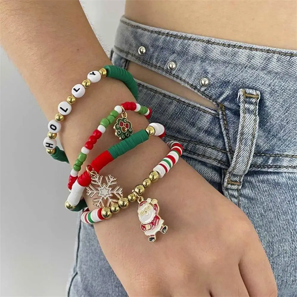 Advent Wreath Xmas Bracelet Christmas Bell Santa Claus Snowflake Hand Chain Exquisite Braided Xmas Bracelet Christmas Gift