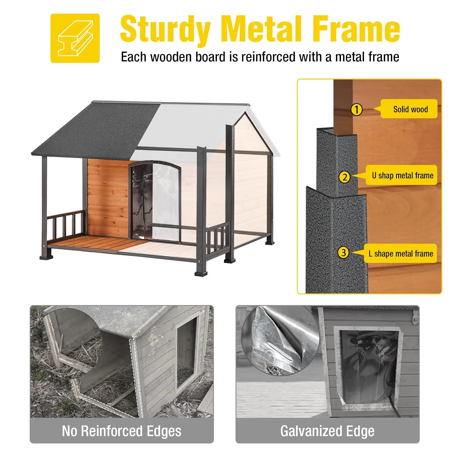 Large Dog House Outdoor Kennel With Chewproof Strong Metal Frame For Large Breed Dogs 47.2