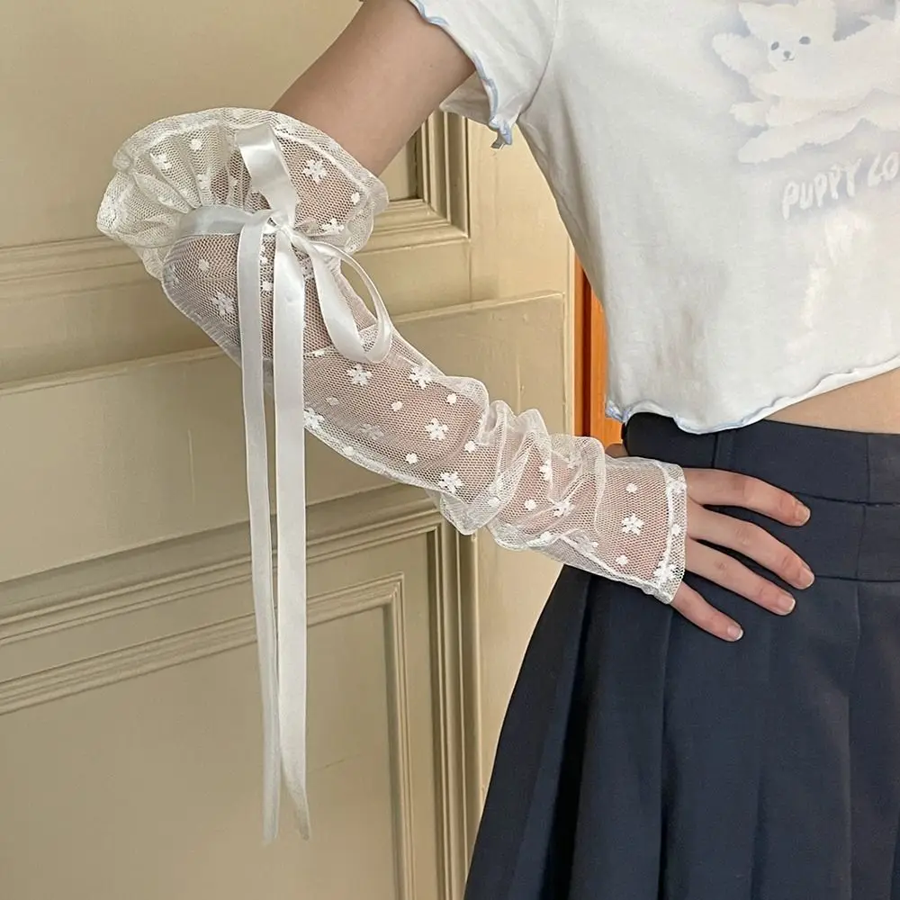 

Costume Accessory Lace Lolita Arm Sleeve Bow Knot Versatile Ribbon Arm Cuffs Sun-proof Wrist Cuffs Wedding