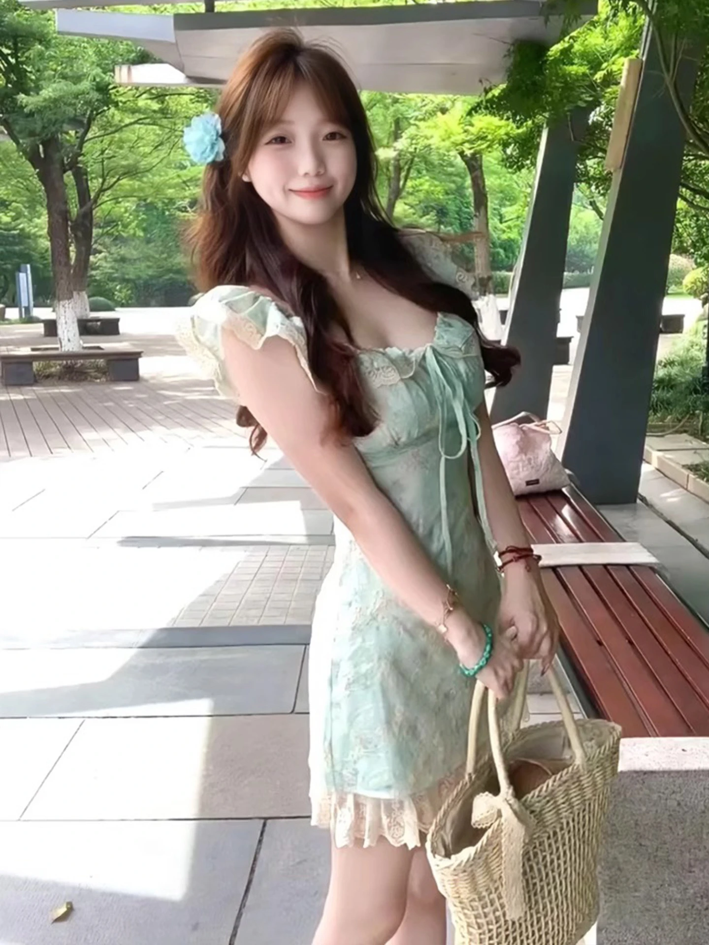 Słodka Spódnica Koronkowa w Kwiaty dla Kobiet, Letnia Nowość, Wysoki Stan, Krój A-Line, Mieszanka Poliestru i Bawełny