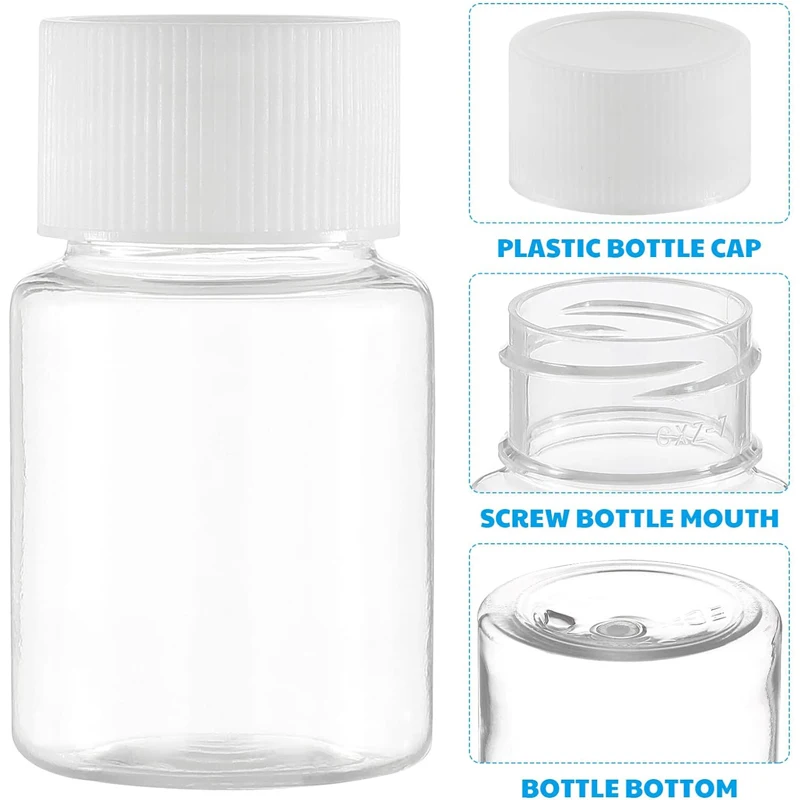 Garrafas Empty Plastic Clear Medicine Piller, Recipientes de Selo Recarregáveis, Frasco de Pó Sólido, Embalagem Reagente Botes, 15ml-100ml, 5Pcs