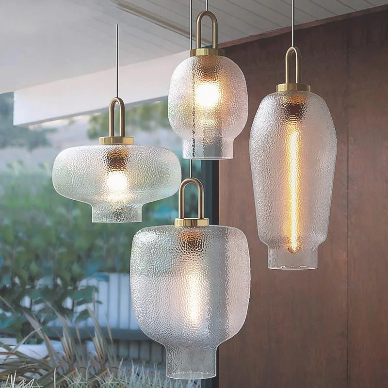 Dining Room Corrugated Glass Led Pendant Lights Kitchen Table Bar Counter Cafe Suspension Luminaire Design Loft Fixture