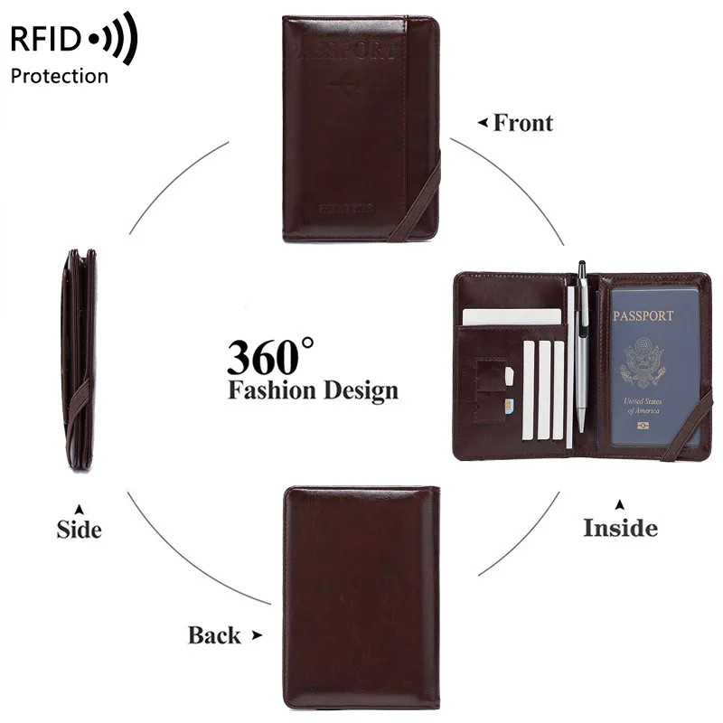 Western RFID Blocking Anti Theft PU Leather Men Wallet Large Capacity Passport Holder Purse for Women