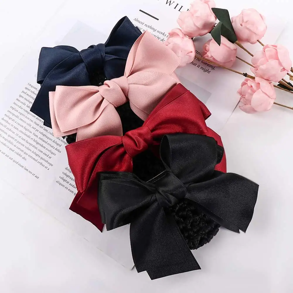 Korean Elegant Bowknot Spring Clips For Women Hotel Bun Snood Nurse Hair Clip Cover Net Hairpins Girls Ponytail Clip Gifts