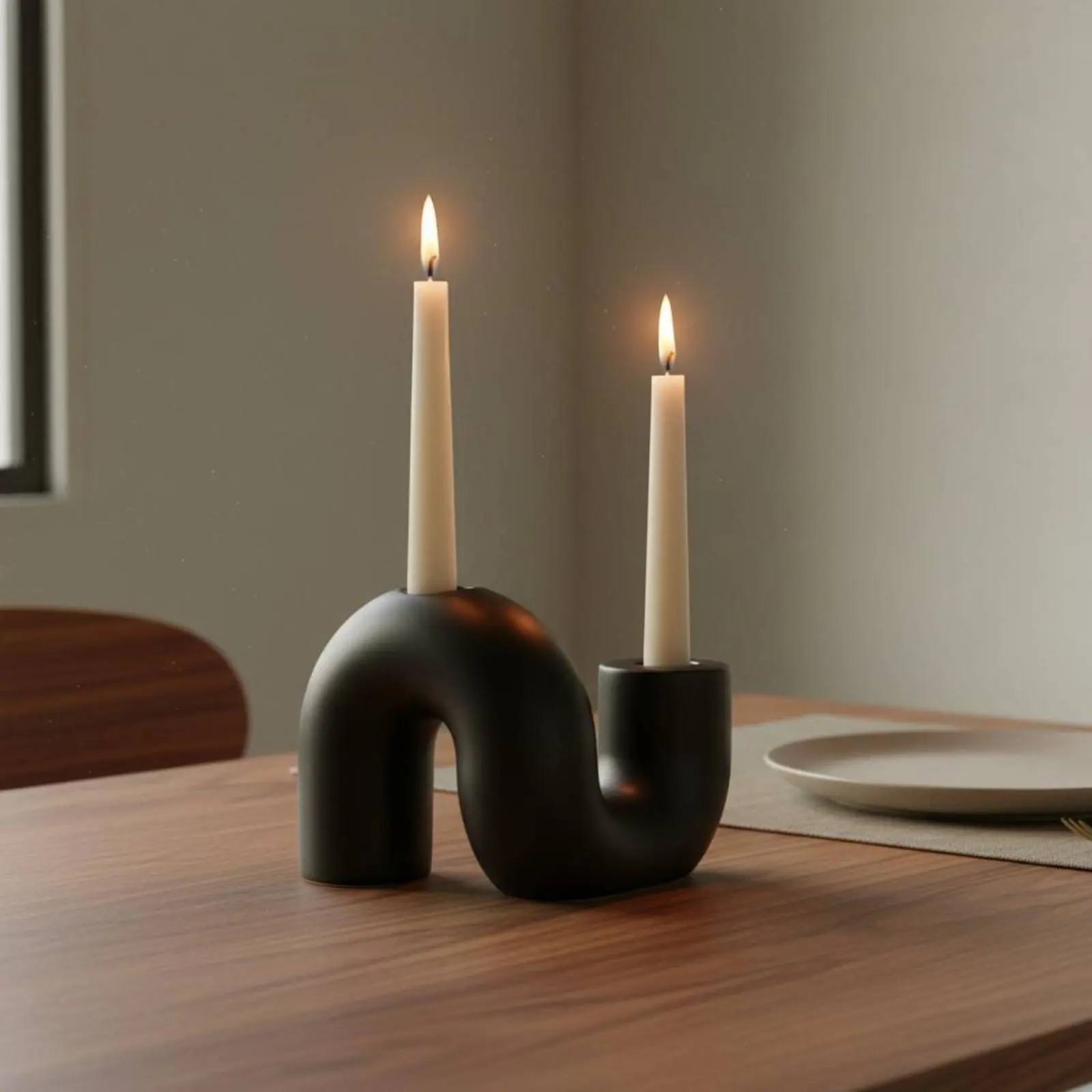 Wavy Ceramic Candle Holder Matte Finish Curved Candlestick House Decoration Nordic Design for Shelf view 4