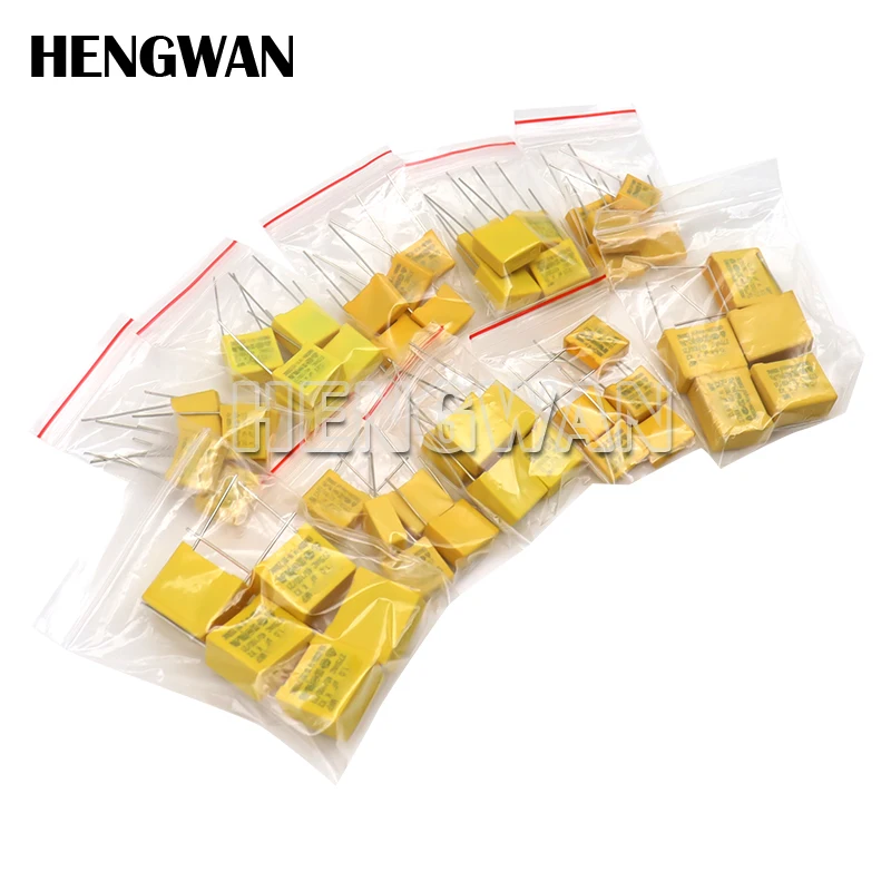 50pcs Polypropylene Film X2 Safety Capacitor Assorted Kit 275VAC 10Values Each 5pcs 1NF - 1UF