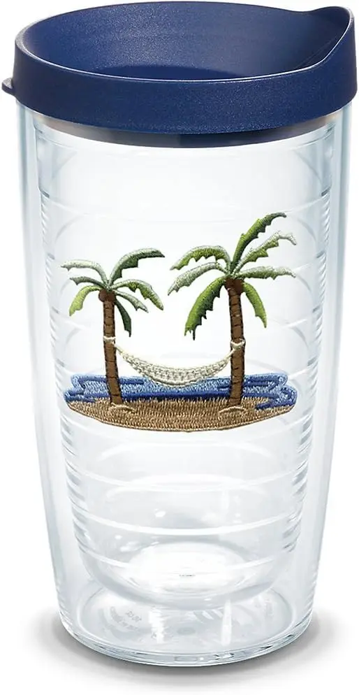 

Изолированный стакан Palm Tree & Hammock Scene, 1 шт. (1 шт. в упаковке), темно-синяя крышка