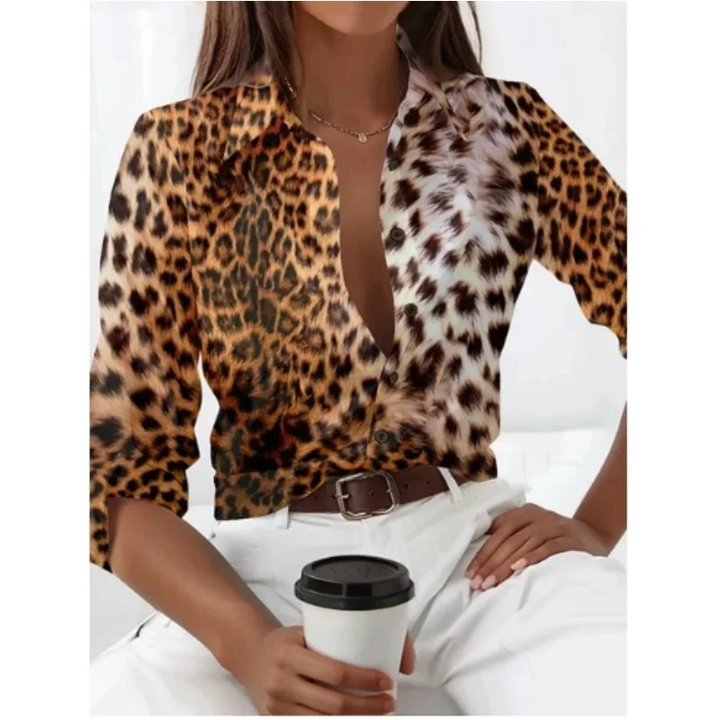 2024 New Leopard Print Pattern Long Sleeve Shirt For Womens Loose Casual shirt Top personalized Street Trend style Ladies Blouse