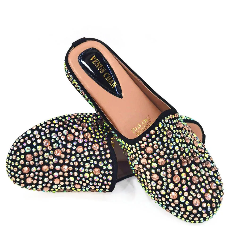 Elegant Half Drag 2024 Fashion African Women's Shoes Newest Luxury Elegant Multi-color Rhinestone Accessories Women's Shoes