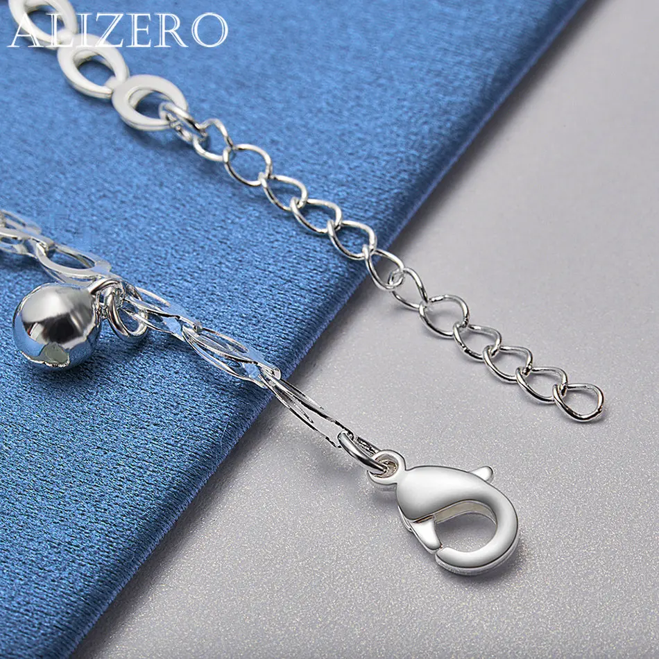 ALIZERO 925 Sterling Silver Bell Beads Bracelet Chain Fashion Wedding Engagement Party Jewelry Girl Cute Accessories