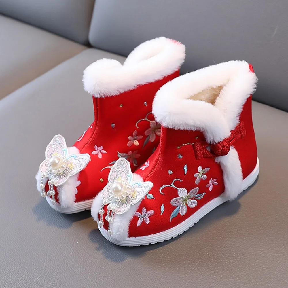 Bottes brodées pour filles, chaussures Hanfu pour enfants, bottes de neige de Style ethnique pour enfants, Vintage, décontractées, mode Cosplay féerique