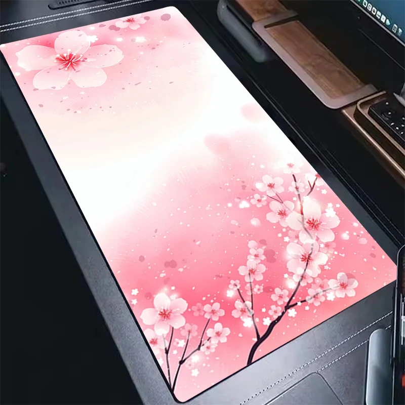 Cherry Blossom Desk Mat Rubber Gaming Mouse Pad with Non-Slip Base and Stitched Edges Large Computer PC Mouse Mat for Office