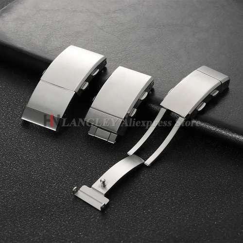 Imagen 2 del producto Hebilla sólida de acero inoxidable 316L, 14/16/18/20/22mm para cierre de buzo Seiko, botón de bloqueo doble, accesorios de hebilla de lujo ajustables