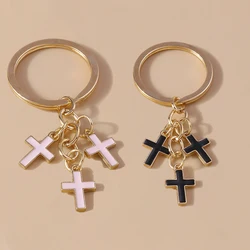 Cute Enamel Cross Keychain Jesus Religious Keyring for Women Girls Handbag Pendants DIY Key Chain Jewelry Gifts Accessories