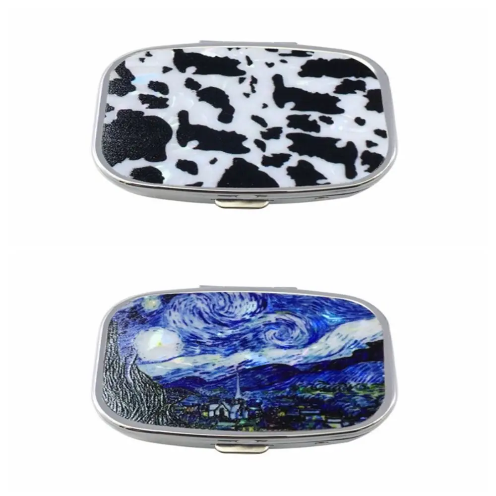 Two Plaid Double-Grid Metal Pill Box Rectangular Waterproof Cosmetic Tool Dual Function Dustproof Jewel Case Men