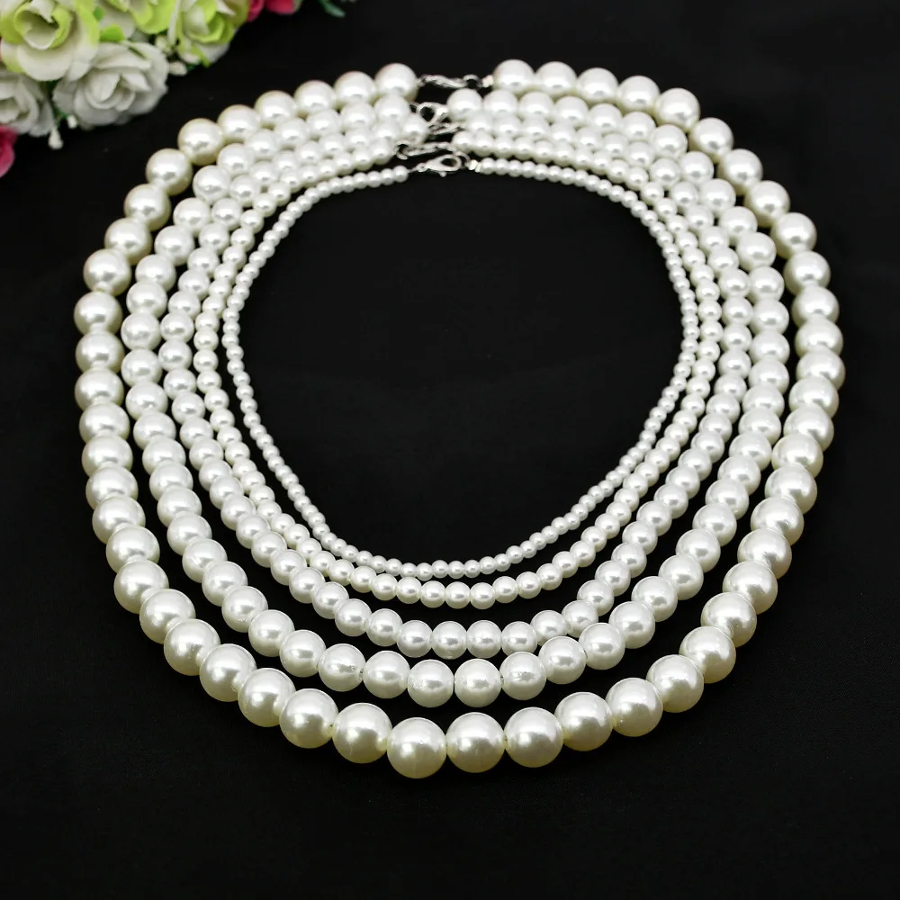 Simulated Pearl Necklaces for Women 4/6/8/10/12mm Beaded Chain Collar Choker 16/18/20/22/24inch Elegant Jewelry Accessories