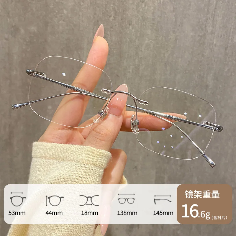 53mm Nuovo ultraleggero senza montatura in titanio puro Telaio Anti-luce blu Miopia Occhiali da vista Occhiali da lettura personalizzati
