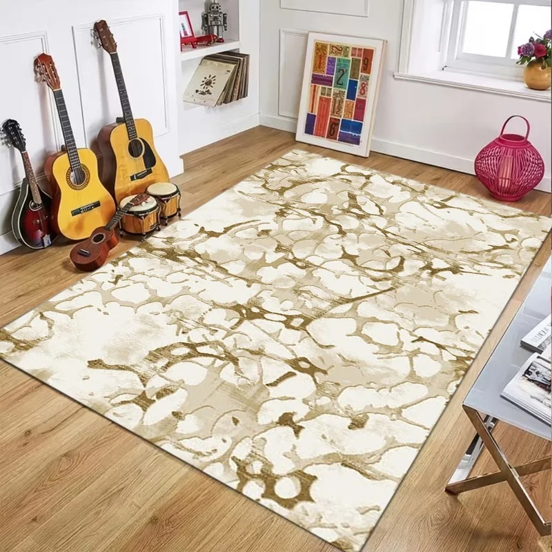 Golden Marble Texture Area Rug, Abstract Vein Printed Floor Carpet, Modern Indoor Decor Rug