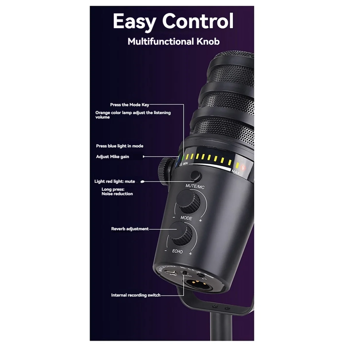 Metal USB/XLR Dynamic Wired Microphone MIC MV7 Microphone for Podcasting Recording Live Streaming Gaming&A22K