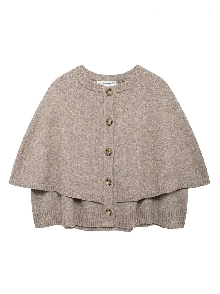 Mujeres Moda diseño chal color sólido suave de manga larga de un solo pecho cuello redondo flojo chaqueta de punto 2024 otoño e invierno en Europa y los Estados Unidos nuevo retro chic jersey de las mujeres