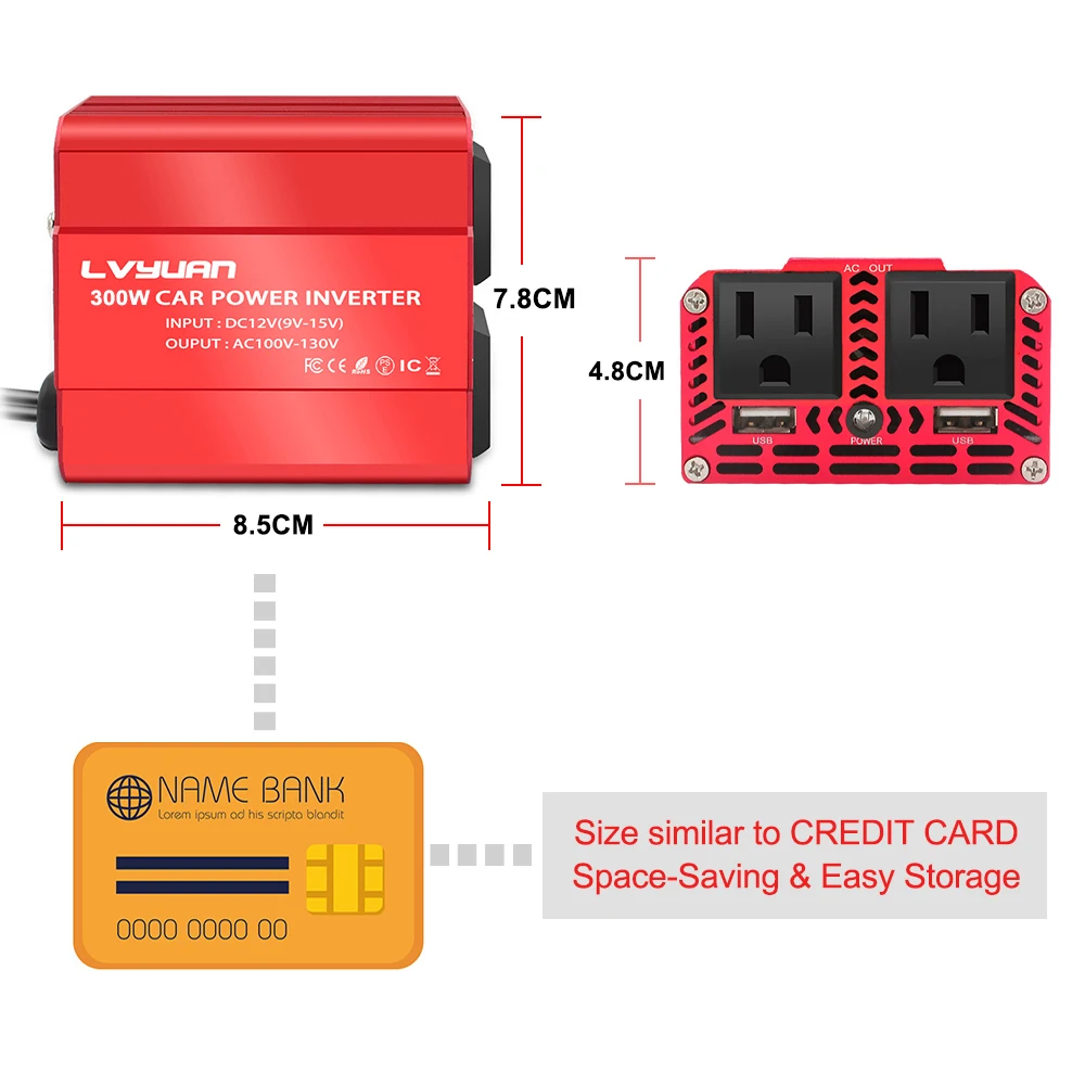 300W Car Power Inverter 12V a 110V accendisigari Plug100V convertitore di tensione USB US Socket accessori Auto